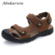 Г. Новые Летние кожаные мужские уличные сандалии износостойкие туристические сандалии мужская обувь пляжные сандалии размер 48