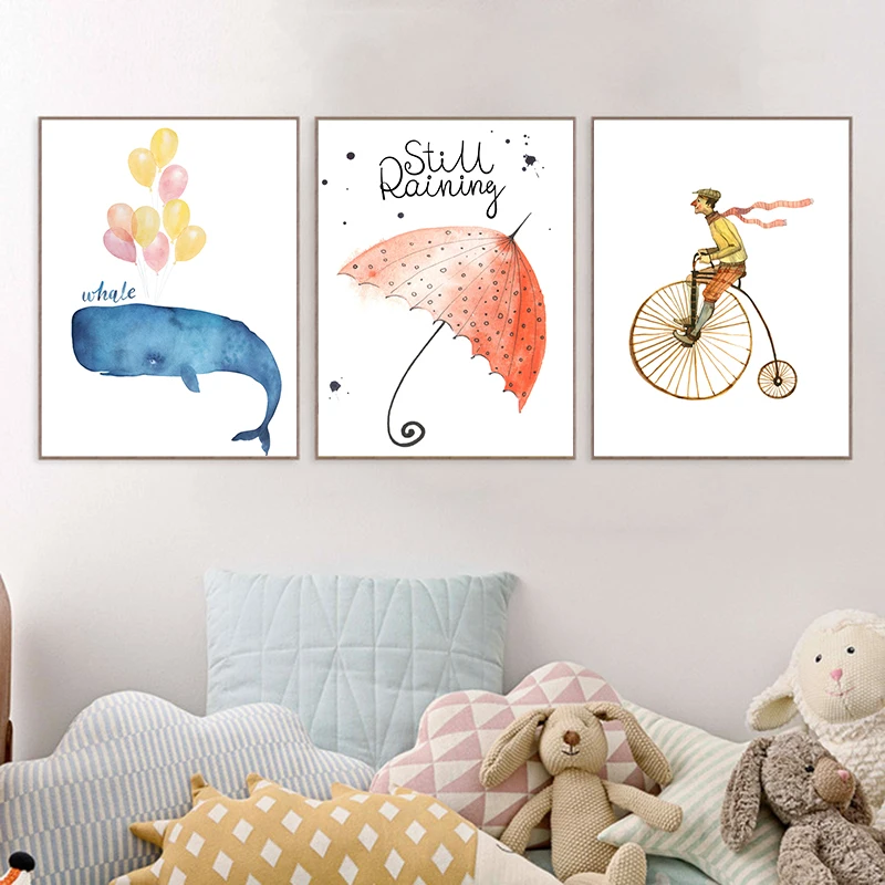 

Nordic Vintage Posters Canvas Prints Dream Umbrella Whale Bicycle Picture Wall Art Painting Kid Living Room Home Decor No Frame