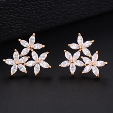 Женские Unqiue три цветка Полный CZ серьги гвоздики для невесты обручальные серьги ювелирные изделия