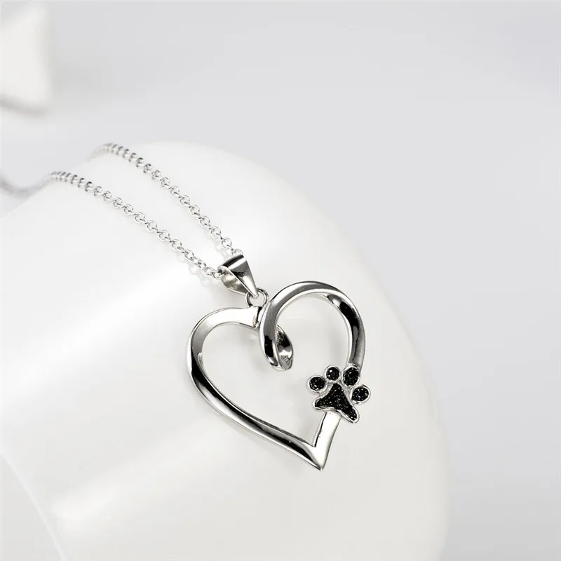Ожерелье 925 пробы Серебряное сердце Подвески ожерелье s с черным CZ собачья лапа Модные Ювелирные изделия Подарки для женщин Новинка GNX10879