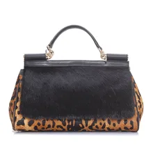 Натуральная кожа, конский волос женская сумка мода Леопардовый принт элегантные женские меховые сумки сумка-мессенджер