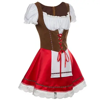 

Brand Women Plus Size German Dirndl Dress Halloween Vestidos Off Shoulder Bavarian Wench Attached Apron Costume Dress