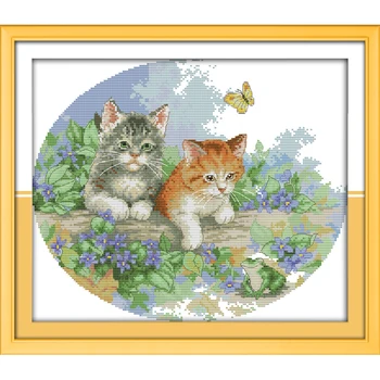 

Naughty kittens cats cartoon animals Cross Stitch DIY Handmade Needlework Set Embroidery Kit Cross-Stitching Set Home Decoration