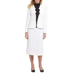 Индивидуальный заказ Белый 2 кнопки Falbala ниже колена Для женщин юбка костюмы Для женщин Блейзер Костюмы офисные костюмы 2 шт. куртка/юбка w05