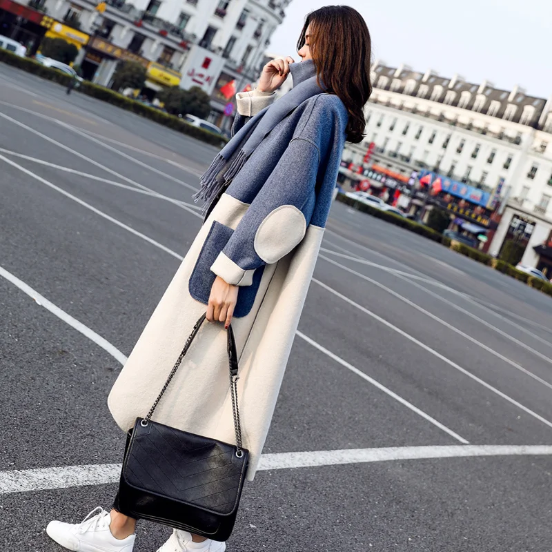 2019 new women long section Woolen trench coat women's popular autumn winter wool blends thickened woolen outerwear female d027