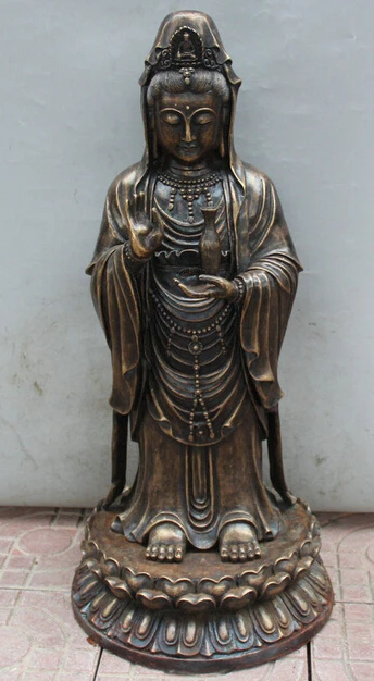 

wholesale factory 30" Chinese Buddhism Bronze Stand lotus Kwan-yin Guan Yin Boddhisattva Statue