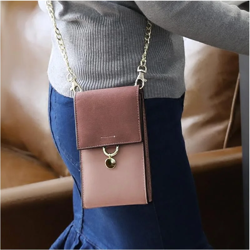جديد إمرأة حزمة الهاتف المحمول 2018 سلاسل تصميم الأزياء سيدة نساء رسول أكياس صغيرة حقائب الكتف البسيطة رفرف