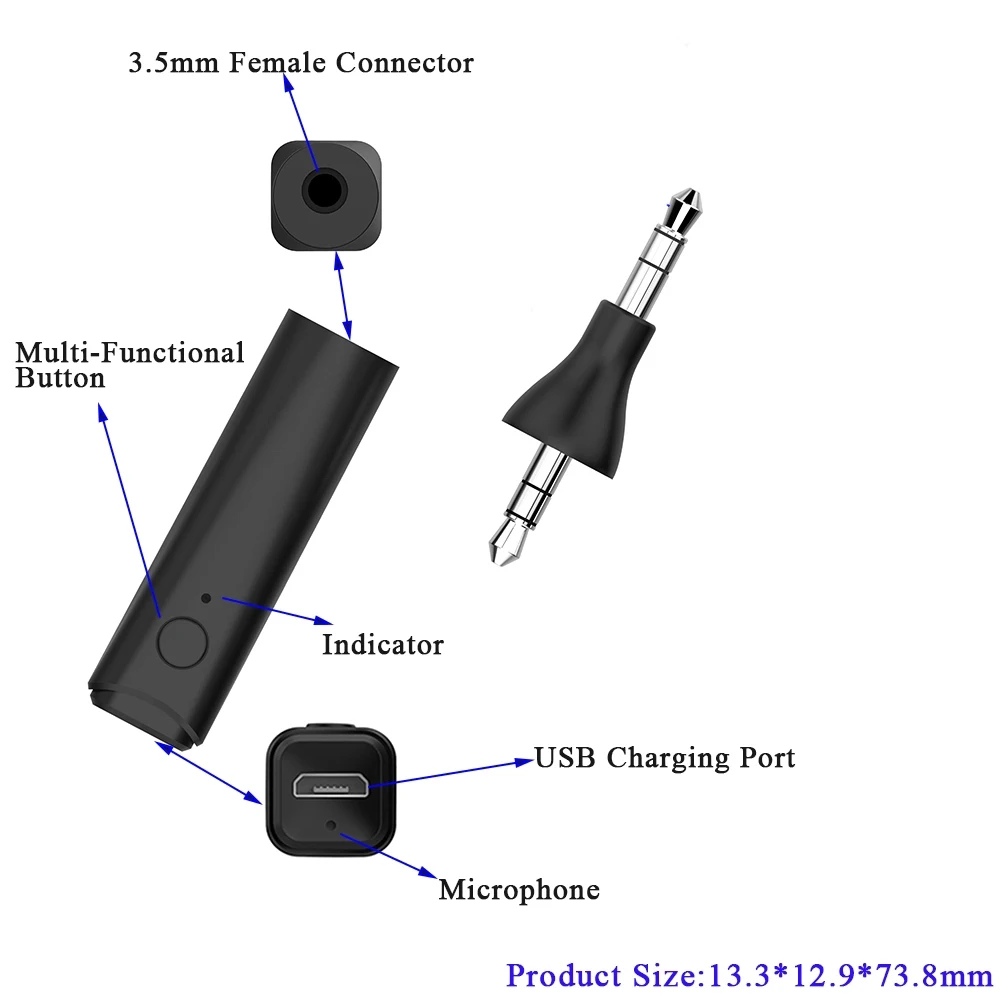 VAORLO Bluetooth Receiver Car Kit Stereo Audio Music Aux Wireless Mini 3 5mm Adapter Handsfree Auto For Car For Headphone Phone