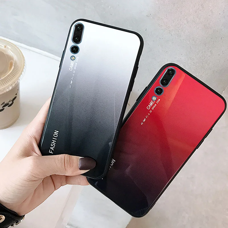 

Gradient Tempered Glass Case For Huawei Mate 20 P20 Pro Lite Case Colorful silicone Case For Huawei P20 lite honor 10 9i Cover