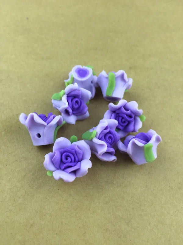 (30Pcs=1Lot !) Purple Polymer Fimo Clay Flower With Leaf Spacer Beads