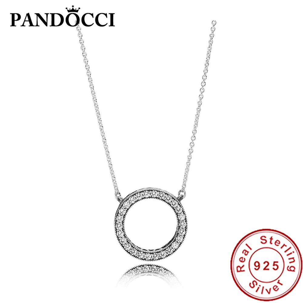 

PANDOCCI 100% 925 Sterling Silver 580514CZ HEARTS OF NECKLACE COLLIER Basic Women's Clavicle Chain Original Jewelry Fashion