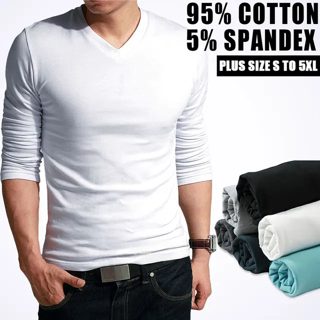 Hot Sale New spring high-elastic cotton t-shirts men's long sleeve v neck tight t shirt free CHINA POST shipping Asia S-XXXXXL 2