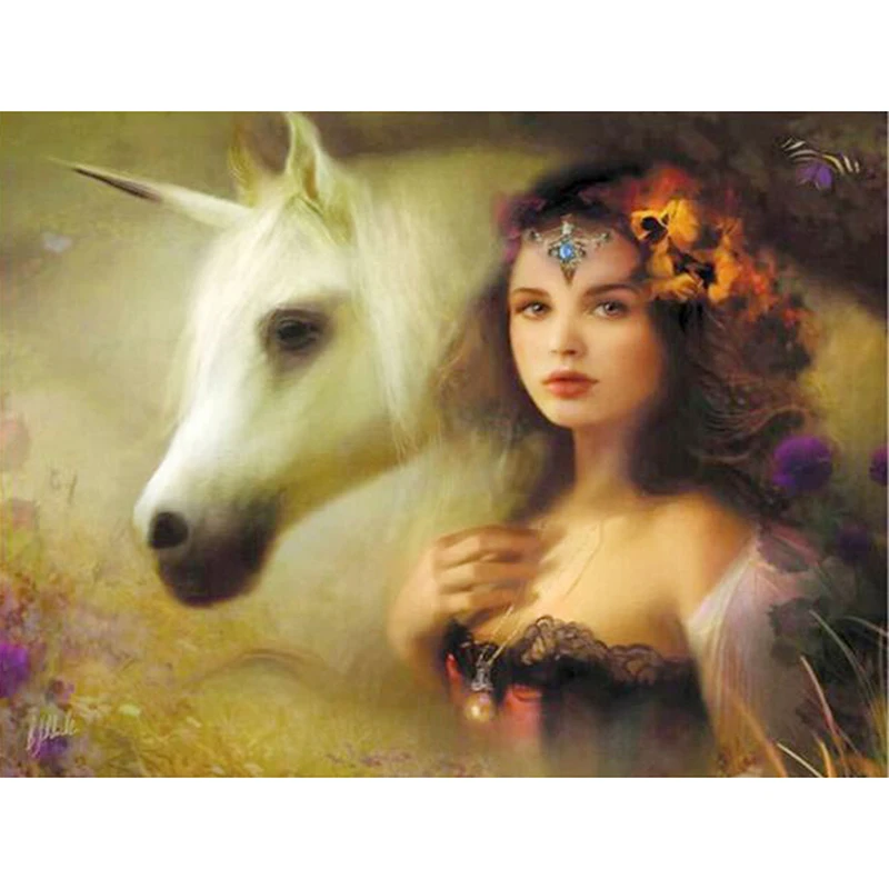 

DIY 5D Full Diamonds Embroidery Beauty And Horse Round Diamond Painting Cross Stitch Mosaic Home Decoration christmas gift KBL