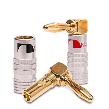 

4 pcs 24K Gold 90 Degree Right Angle Nakamichi Speaker Banana Plugs Audio Jack Connector for Speaker Cable, Corrosion-Resistan