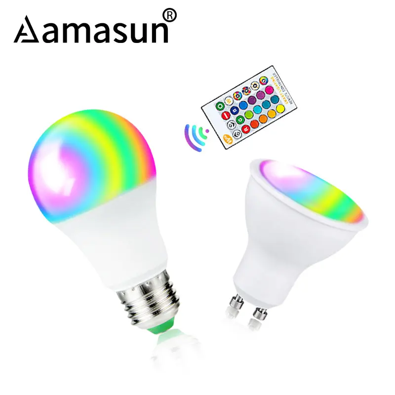 

E27 LED Bulb 85-265V GU10 Lampada Led Lamp RGB RGBW RGBWW Light Bulbs Dimmable Bombillas 5W 10W 15W Remote Control 16 Colors