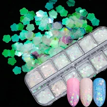 12 Сетки Русалка Прозрачный Блеск для ногтей хлопья улыбка цветок Блестки Дизайн ногтей украшения Маникюр гель лак блестки TRHW-2