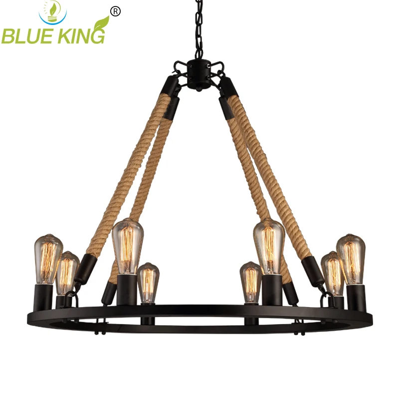 

Vintage Metal & Rope 8 lights Pendant Lighting Vintage Home Lighting Fixture Edison Rope Lamp suspension luminaire