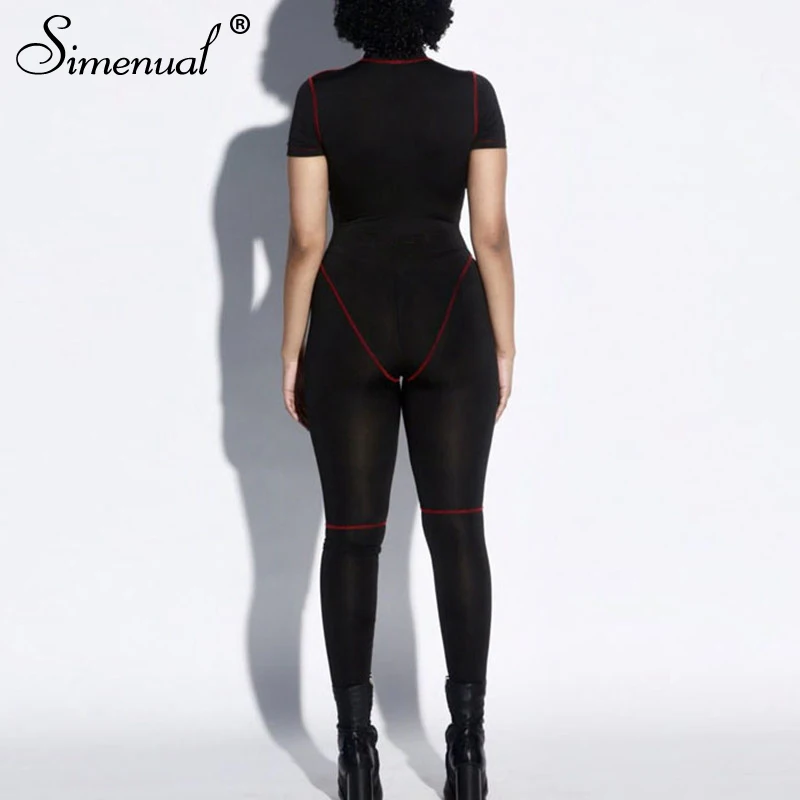 Women Casual Jumpsuit Zipper Patchwork Active Wear Rompers OG0681