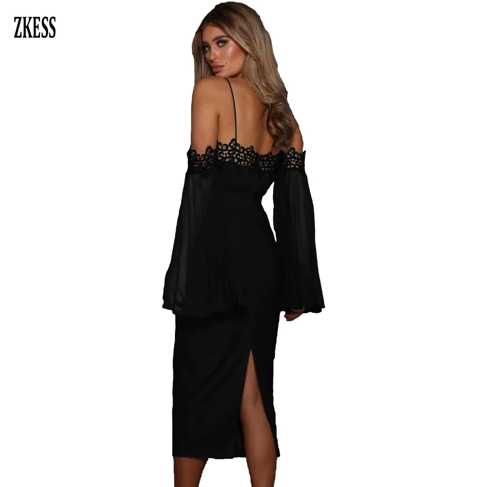 Black-Chiffon-Bell-Sleeve-Boho-Lacy-Midi-Dress-LC610470-2-2