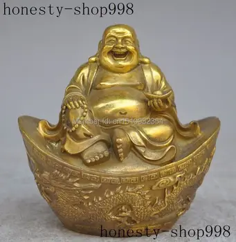 

chinese fengshui brass wealth dragon yuanbao happy laugh Maitreya Buddha statue