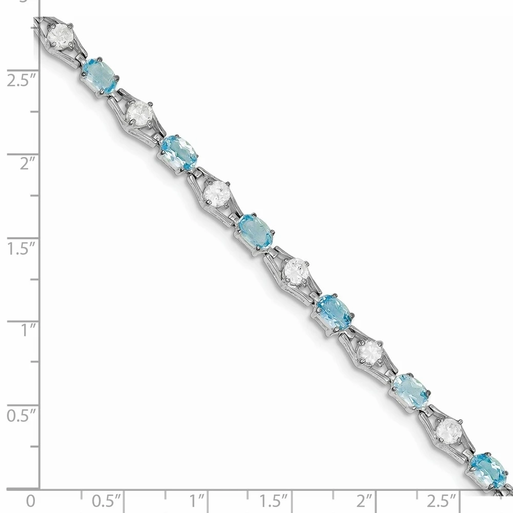Silver Polished Blue Topaz Gemstone CZ Bracelet (1)