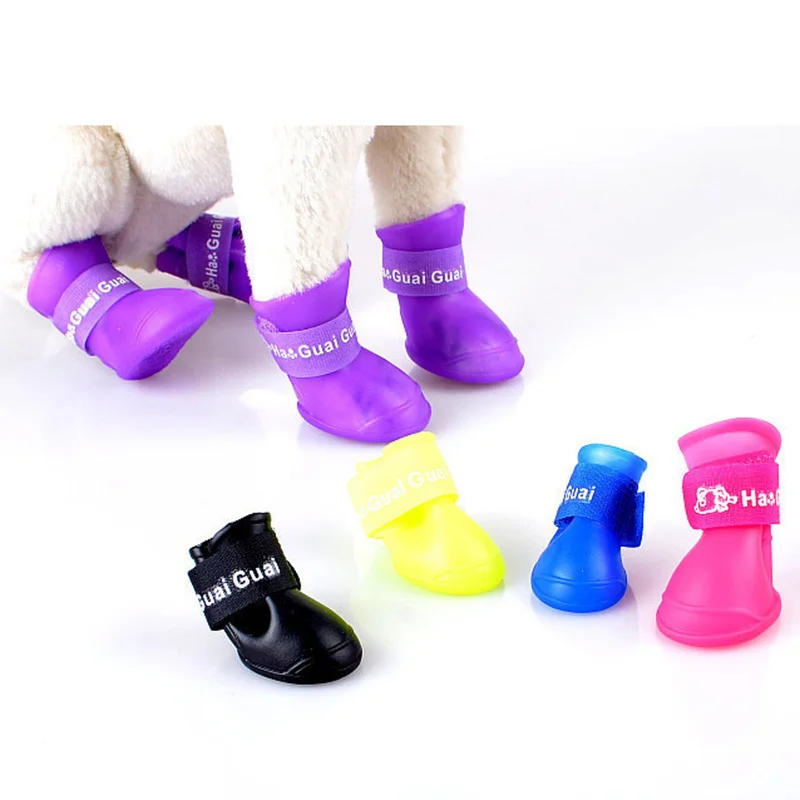 Title 13, 4pcs/set Pet Dog Rain Shoes Boots Booties Rubbe...