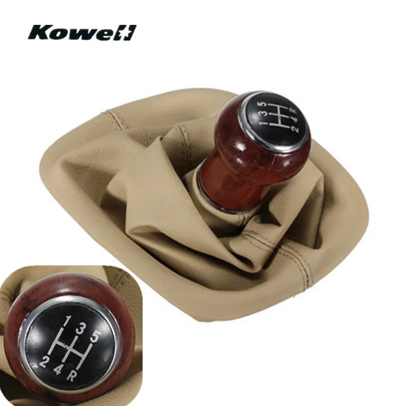 

Beige Leather Chromed 5-Speed Manual Transmission Gear Shift Knob with Gator Boot Cover for Volkswagen VW Passat B5/ B5.5 98-04