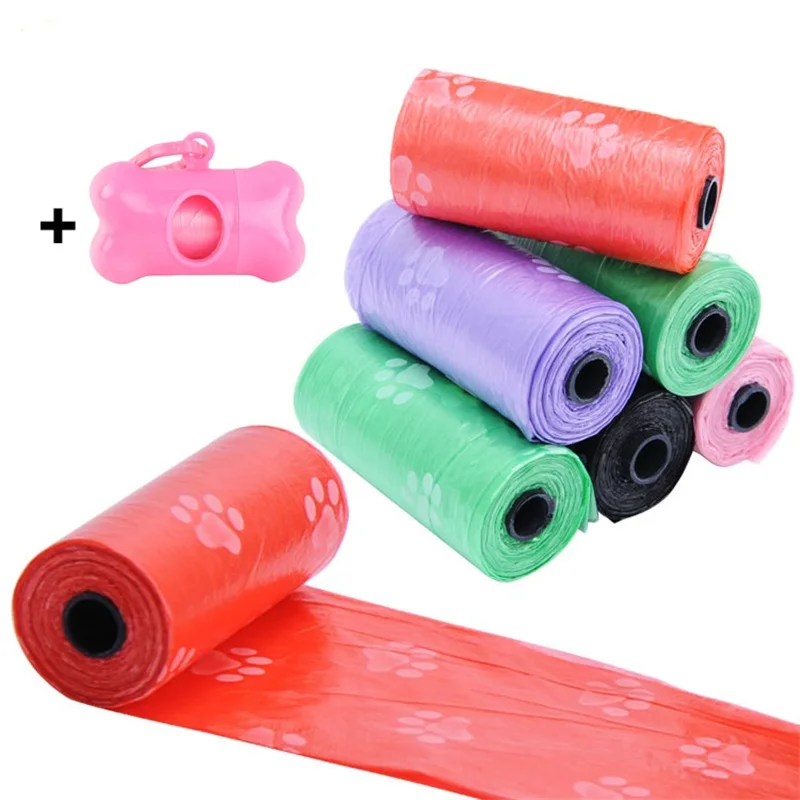

30 Rolls=450Pcs Degradable Pet Dog Waste Poop Bag Dog paws Pattern Printing Pet Waste Clean Poop Bags Random Color