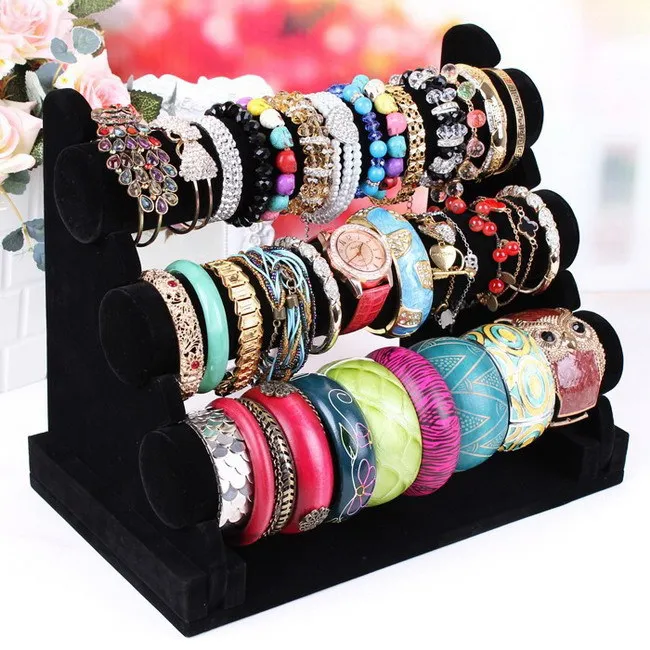 

Free Shipping Brand new and high quality 3-Tier Velvet Watch Bangle Bracelet Jewelry Display Holder Stand Rack