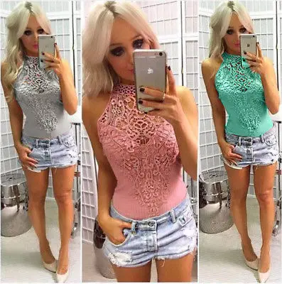 

New Ladies Women Sleeveless Bodysuit Lace Leotard Body Tops Shirt Jumpsuit Lace Hollow Out Fashion