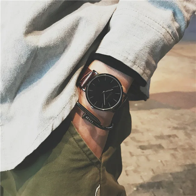 

ULZZANG Leather Strap Watch Women dress watch clock men mesh wire fashion Casual watch Unisex Quartz wristwatch relogio relojes