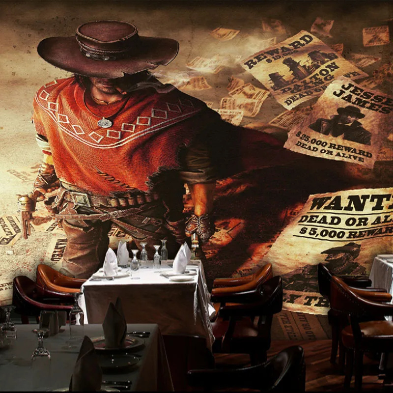 

wholesale vintage cowboys hand paninting poster mural wallpaper for coffee bar restaurant free shipping discount