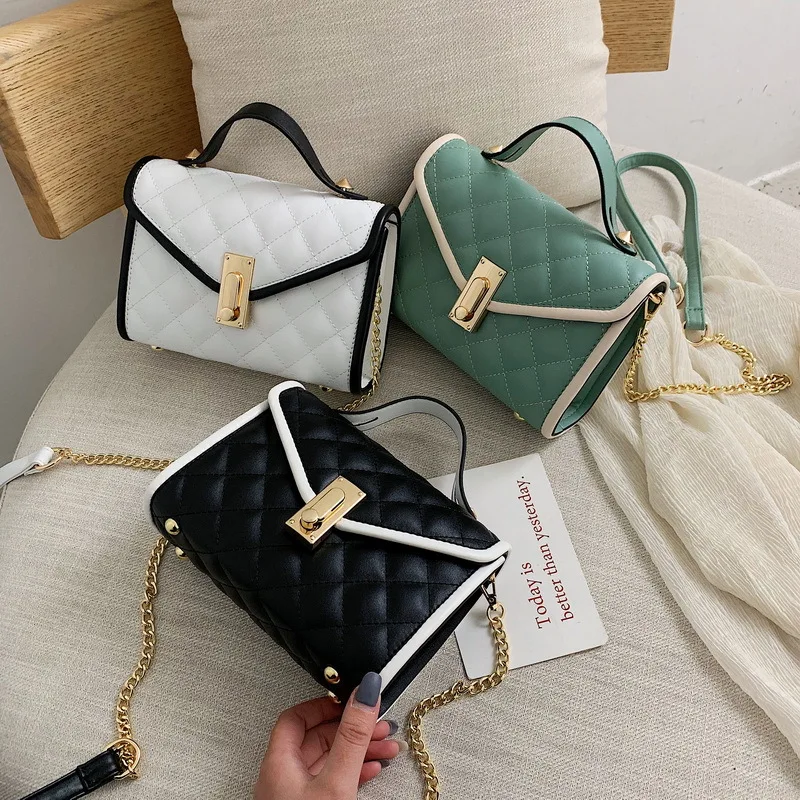 

Lingge embroidery handbag 2019 new single shoulder bag fashion texture slant Sling small bag