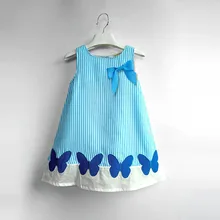 Новые детские хлопковые платья в полоску, популярные летние платья для девочек, детское платье без рукавов с бантом