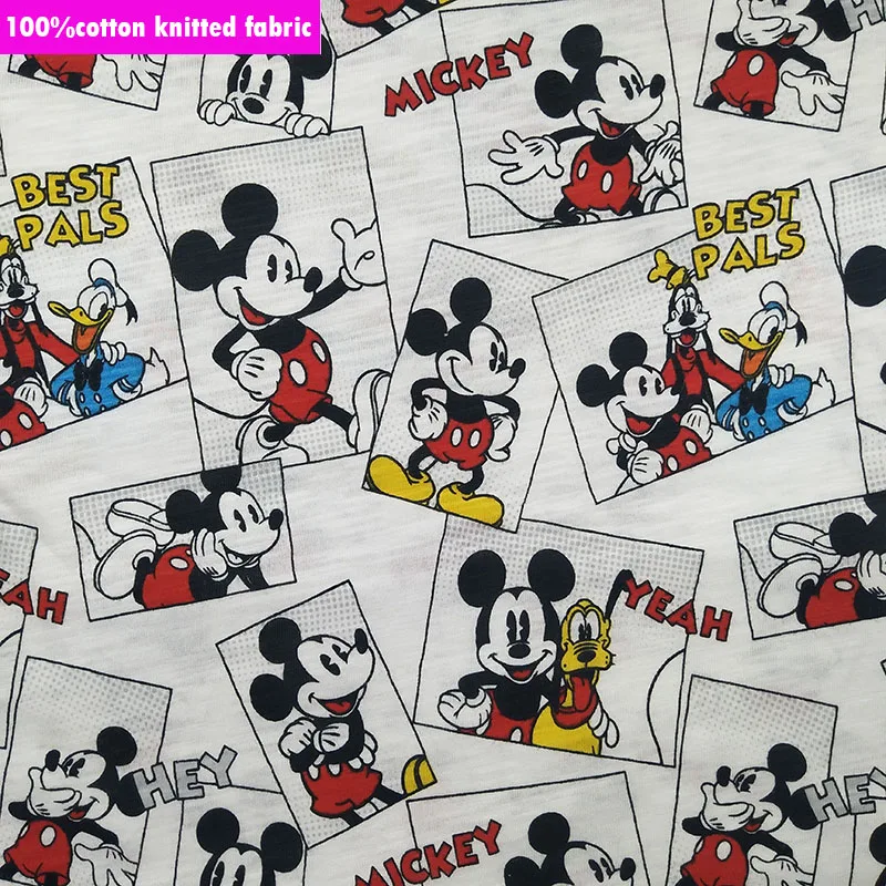 

Wide 150cm Cartoon Mickey Stretch Fabric Fine Combed Cotton Knitted Fabric Quilting Patchwork DIY Sewing Baby Clothing T-shirt