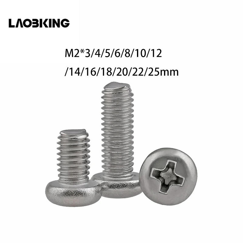 

100pcs GB818 M2 304 Stainless Steel Phillips Cross recessed pan head Screw M2*(3/4/5/6/8/10/12/14/16/18/20/22/25)