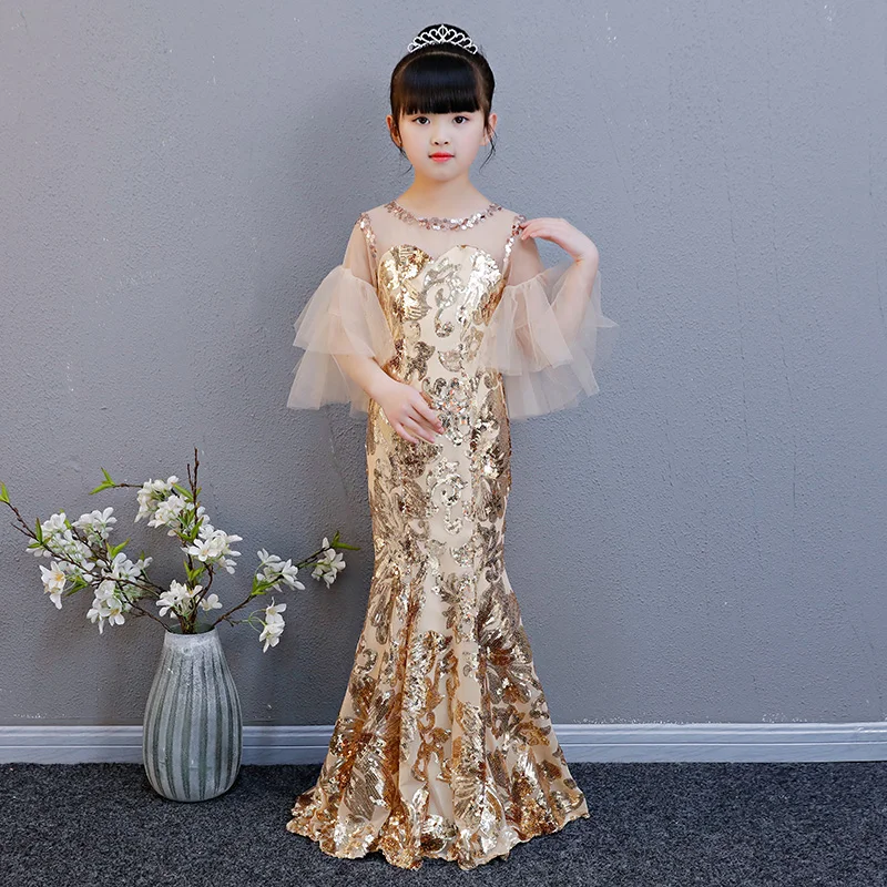 Платья с цветочным узором для девочек платье русалки на свадьбу, день рождения, праздничное платье для девочек платье принцессы с блестками для девочек AA255
