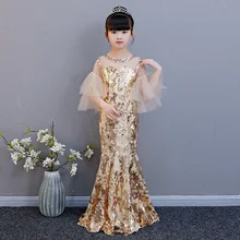 Платья с цветочным узором для девочек платье русалки на свадьбу, день рождения, праздничное платье для девочек платье принцессы с блестками для девочек AA255