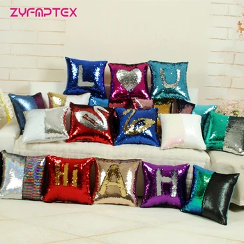 

ZYFMPTEX Mermaid Sequin Cushion Cover Magical Shining Love Decorative Pillow Cover Color Change Reversible Patchwork Pillow Case