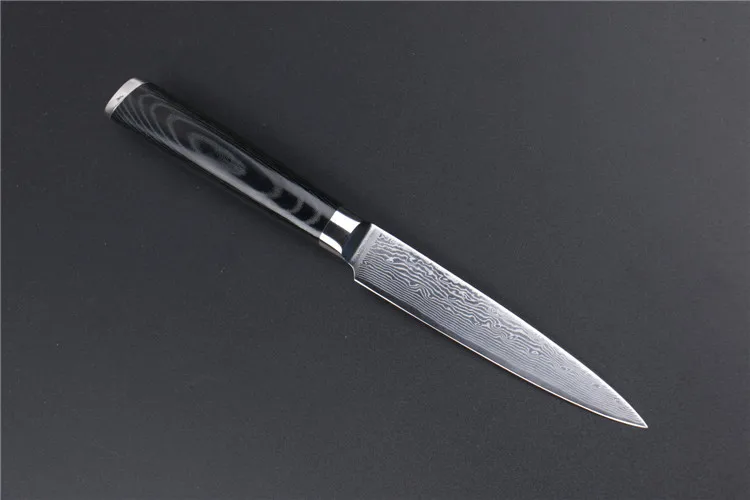 

High quality Germany VG10 Steel Damascus Fixed Blade Fruit Knife Straight Kitchen knife Micarta Handle Black