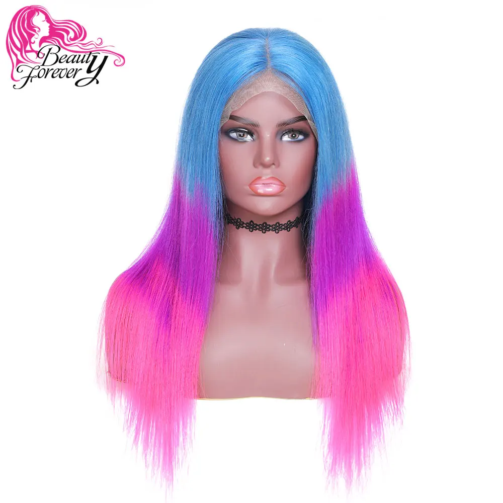 

Beauty Forever blue purple pink Cosplay wig Female 13*4 Lace Front Human Hair Wigs Pre Plucked Brazilian Straight Remy Hair