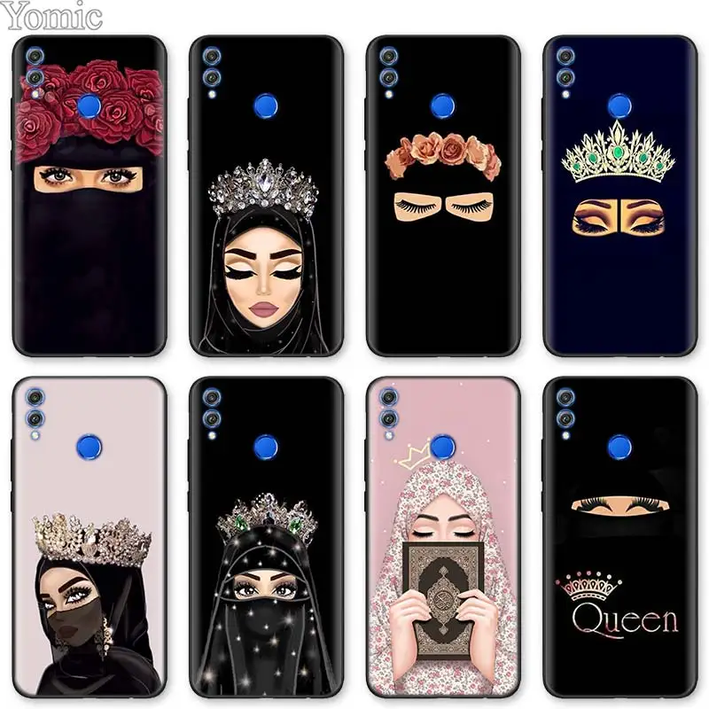 

Muslim Islamic Gril Eyes Arabic Hijab Girl Black Soft Case for Huawei Honor 8X 8C 8A 7C 7A Pro 9 10 Lite Y6 Y7 Prime Y9 2019 Pla
