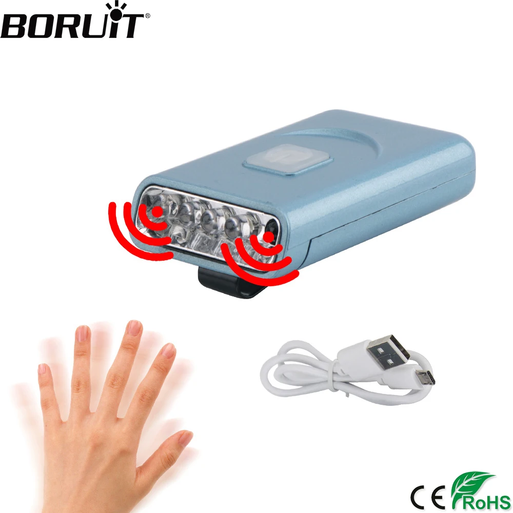 

BORUiT 3 LEDs Headlight Cap Clips USB Charger Headamp IR Serson Built-In Battery Flashlight Waterproof Camping Head Torch