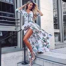Осеннее платье в стиле бохо с цветочным принтом, женское винтажное платье в стиле ретро с полурукавом, платья макси с разрезом, элегантные платья на одной пуговице размера плюс, Vestidos Rode