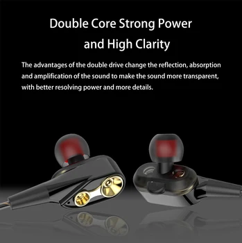

2018 High quality 3.5mm Wired Earphone Dual Dynamic Quad core HiFi Speaker In ear earbuds Anti wrap HD Microphone