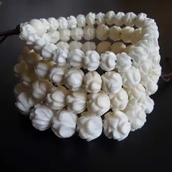 

BB-224 Tibet White Yak Bone Hand Carved Padma Lotus Beaded Bracelet Stretch 8/10/12/14mm