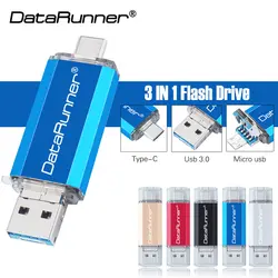 DataRunner высокое Скорость USB Flash Drive 32 GB 64 GB портативный флэш-накопитель 128 GB 256 ГБ флэш-диск 3 в 1 Micro Usb Stick Тип-C флешки