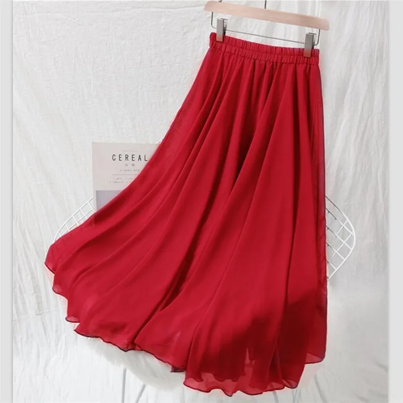 

2020 Summer Women Chiffon Long Skirts Solid All-Match Maxi Skirt Autumn Elegant Skirts Plus Size M-7XL Black Blue Pink Lavender