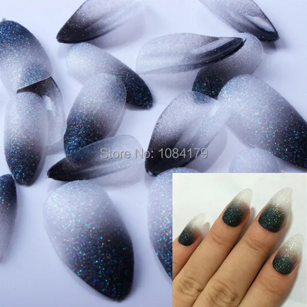 24pcs Sparkling False Art Nail Tips Black White Color Talon Glitter 24pcs Sparkling False Art Nail Tips Black White Color Talon Glitter Colors Acrylic Nails 1