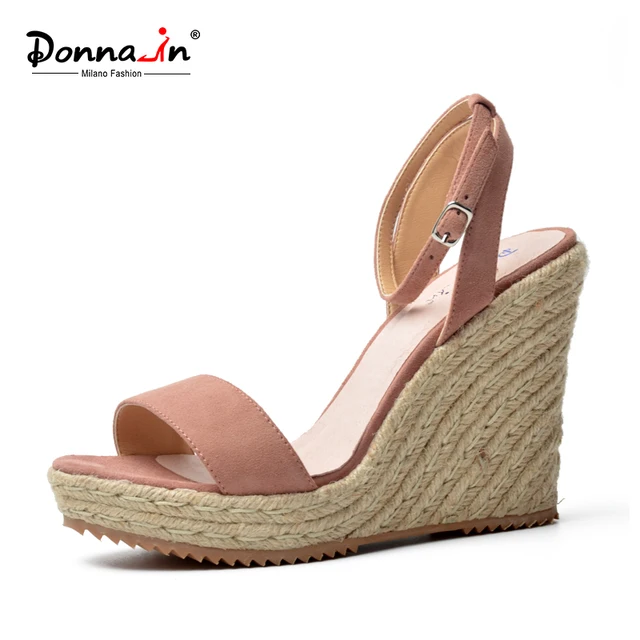 Donna-in 2018 Summer Platform Sandals Wedge Women Genuine Leather High Heels Open Toe Ladies Shoes Brand Fashion Black Pink Blue